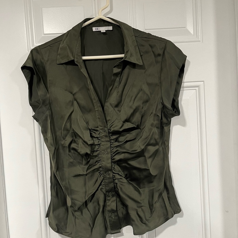 DR2 Olive Green Ruched Button Up Shirt